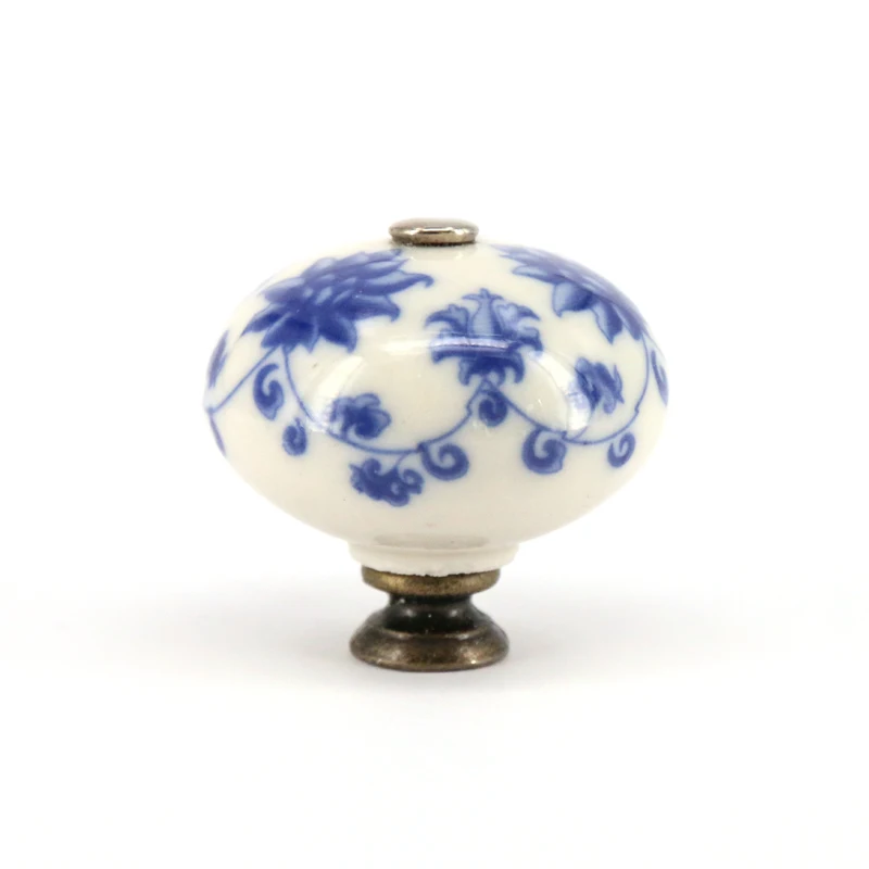 

6PCS Blue Flower Printed Ceramic Door Handles European Rural Furniture Handles Drawer Pulls Kitchen Cabinet Knobs and Handles