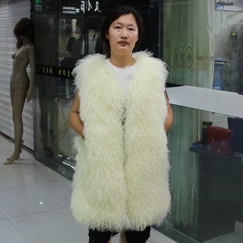 Женский Длинный жилет из монгольской овцы облегающая теплая куртка большого