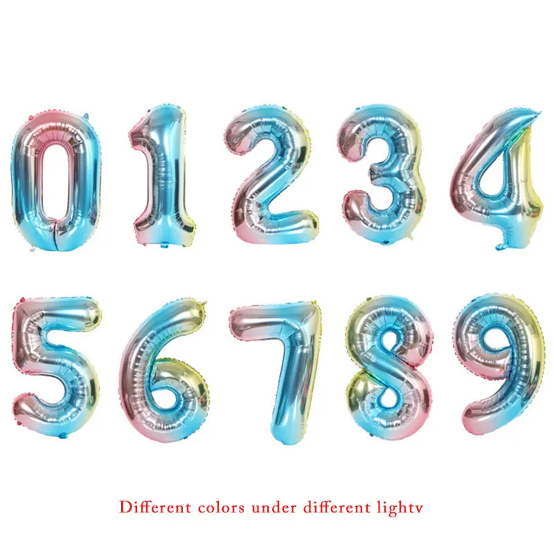 Rainbow color 16/32 дюйма дюймов номер воздушный шар из фольги для воздушных шаров, цвета: золотистый, серебристый синий цифр Globos одежда для свадьбы, дня рождения украшения Baby Shower поставки - Цвет: Rainbow color