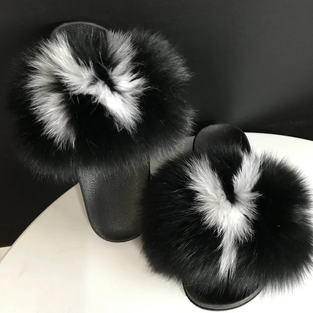 Меховые шлепанцы с натуральным лисьим мехом меховые без задника помпоном на