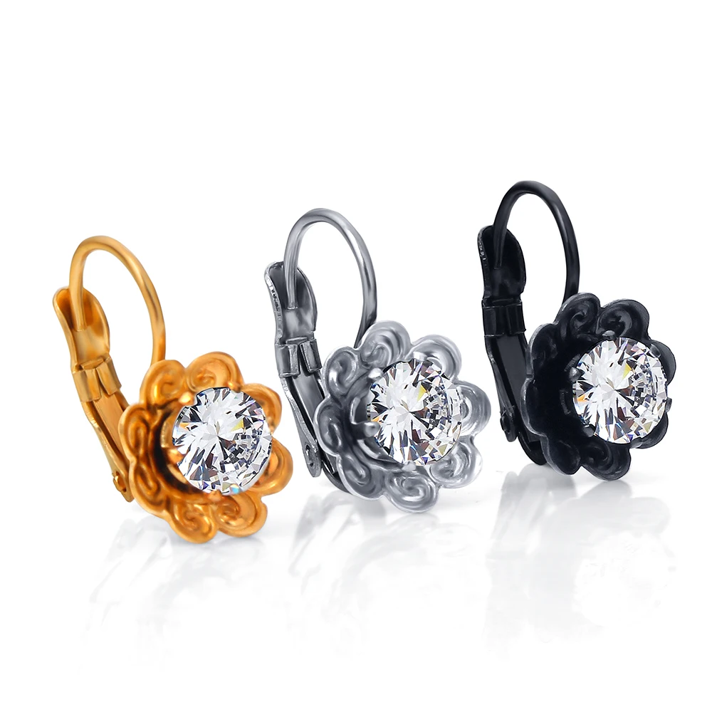 Женские серьги гвоздики из нержавеющей стали с фианитами|flower stud earrings|stud earringsstud