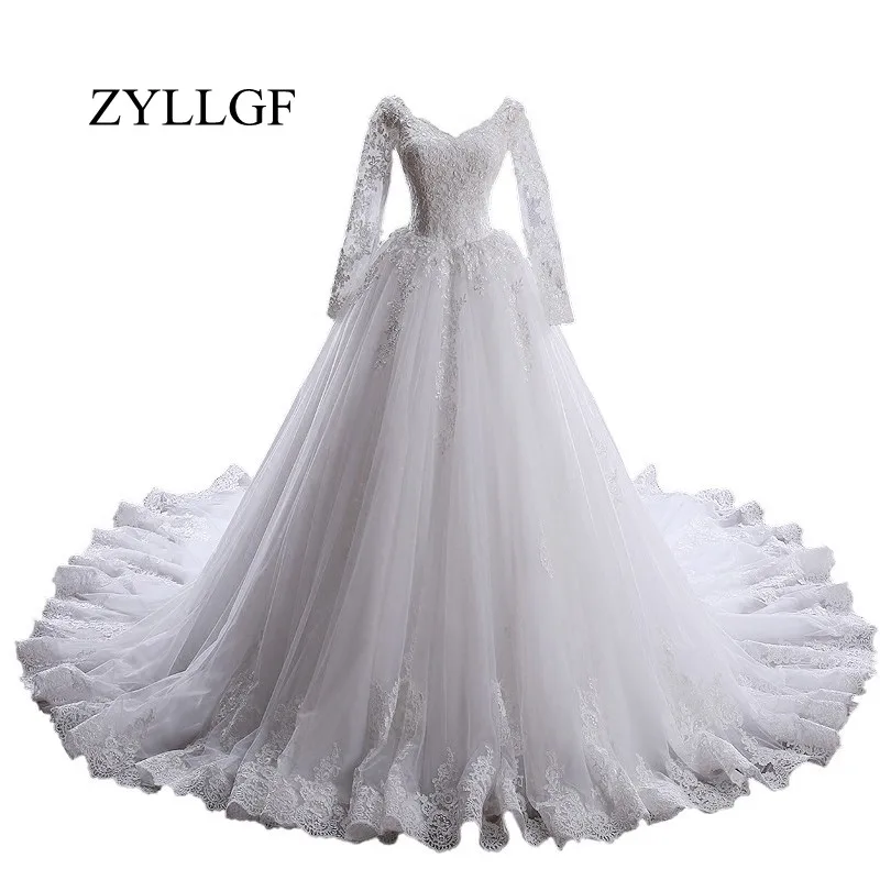 Женское бальное платье ZYLLGF Vestidos De Noiva винтажное кружевное с v-образным вырезом и