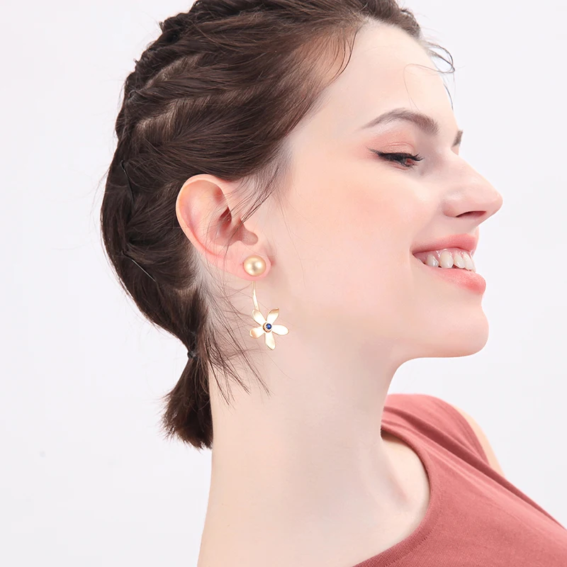 Женские серьги капельки с цветком кактуса имитация жемчуга асимметричные модные