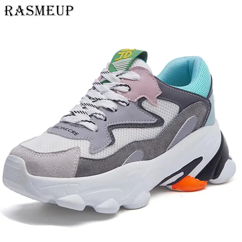 RASMEUP/кроссовки с дышащей сеткой; женские кроссовки; коллекция года; Модные осенние женские кроссовки на платформе; женские кроссовки - Цвет: Белый