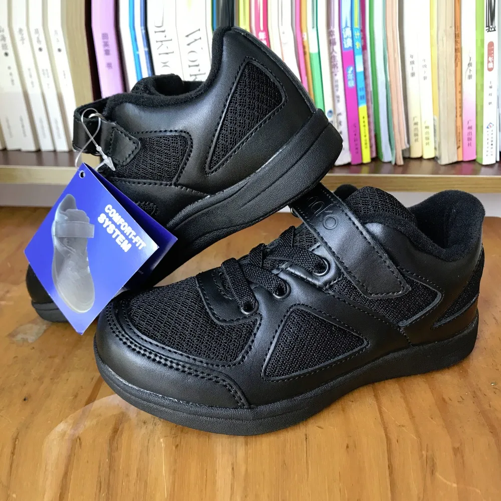 Школьная обувь из натуральной кожи черные кроссовки для маленьких детей бега