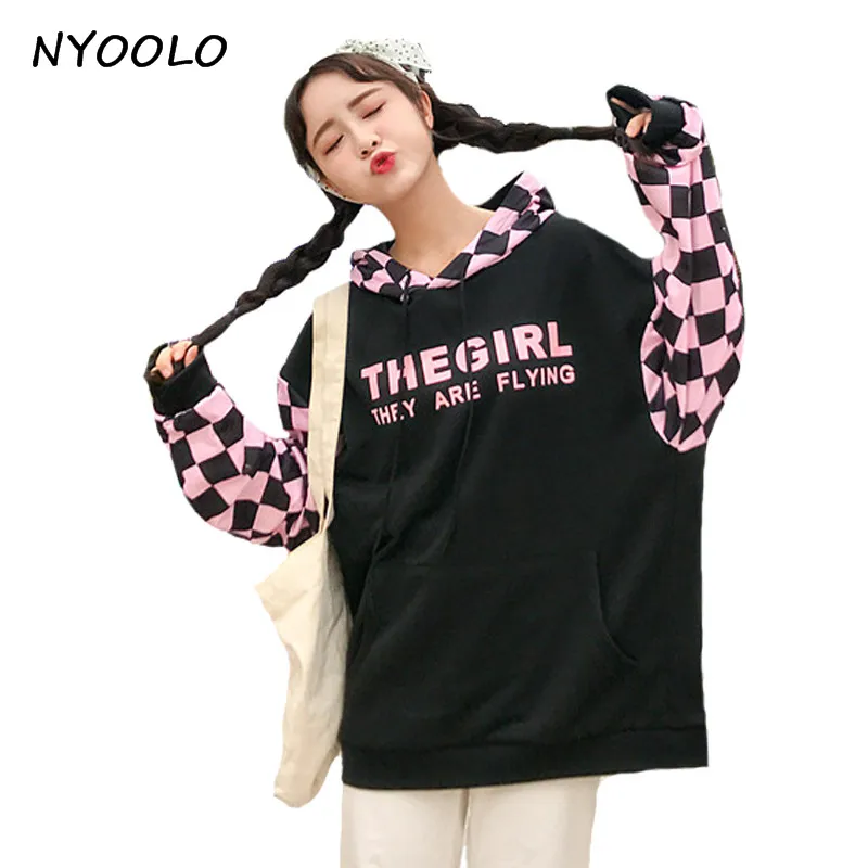 Уличная одежда NYOOLO топы в стиле хип-хоп пуловеры клетку с буквенным принтом