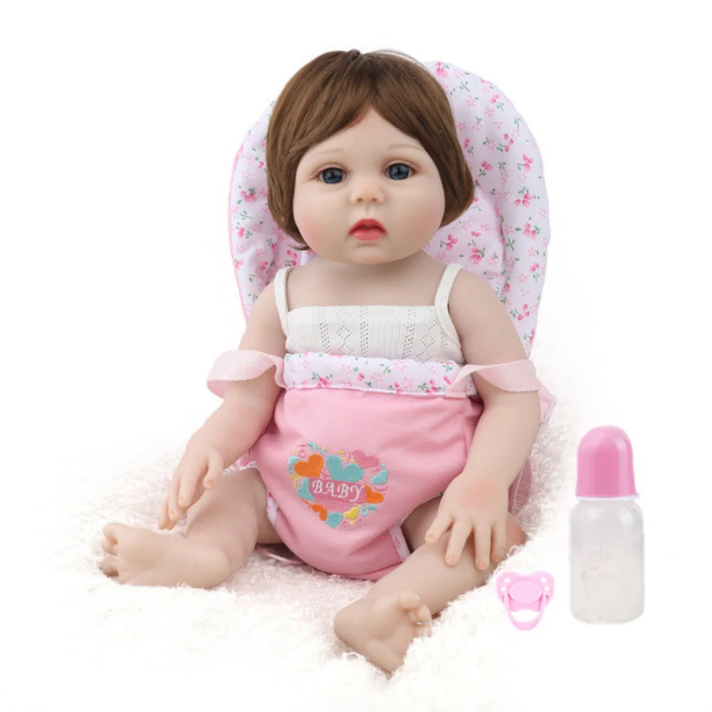 Кукла NPK Reborn Baby Girl полностью виниловая силиконовая кукла 43 см Lucy коричневый парик