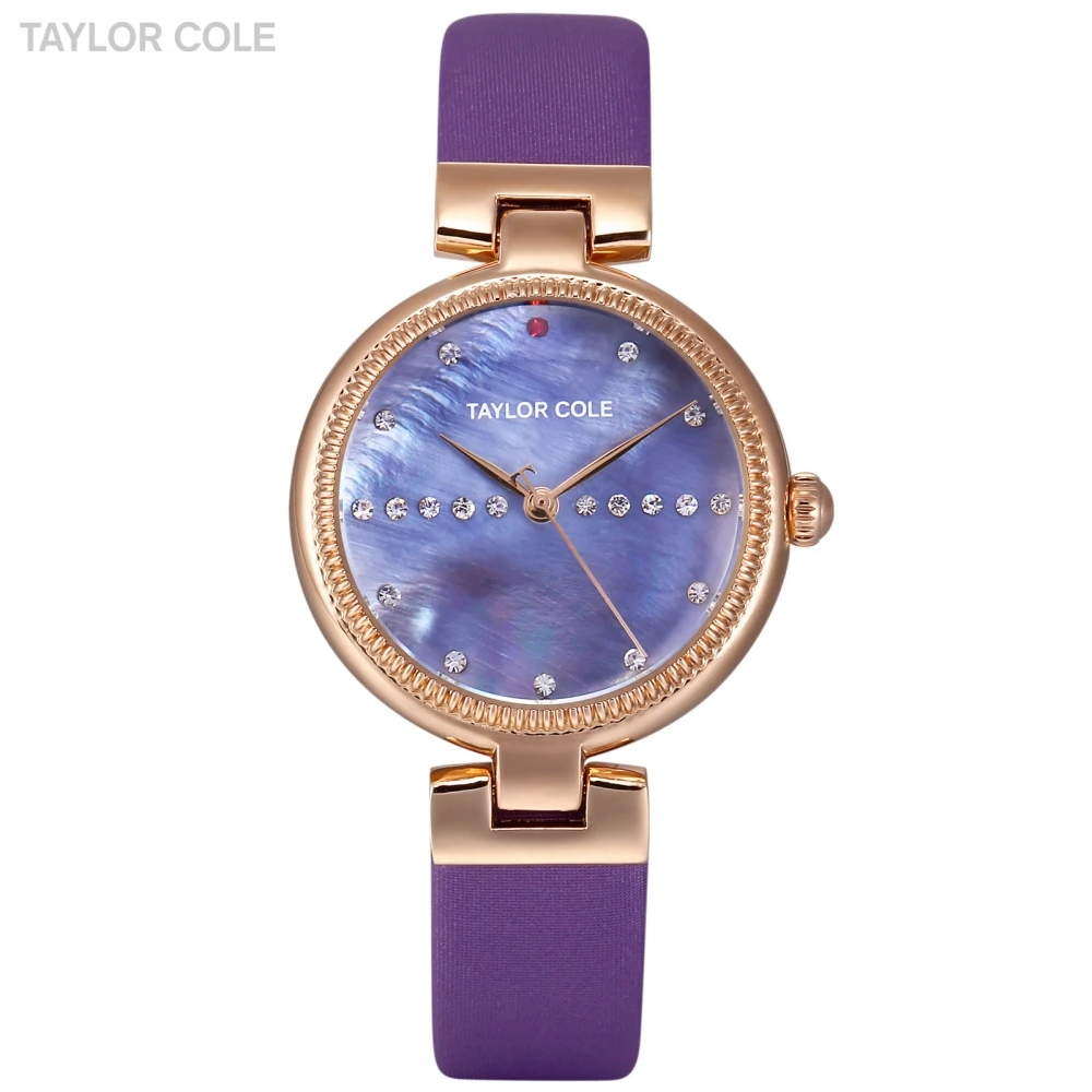 Женские часы Taylor Cole повседневные женские с кристаллами синий кожаный ремешок