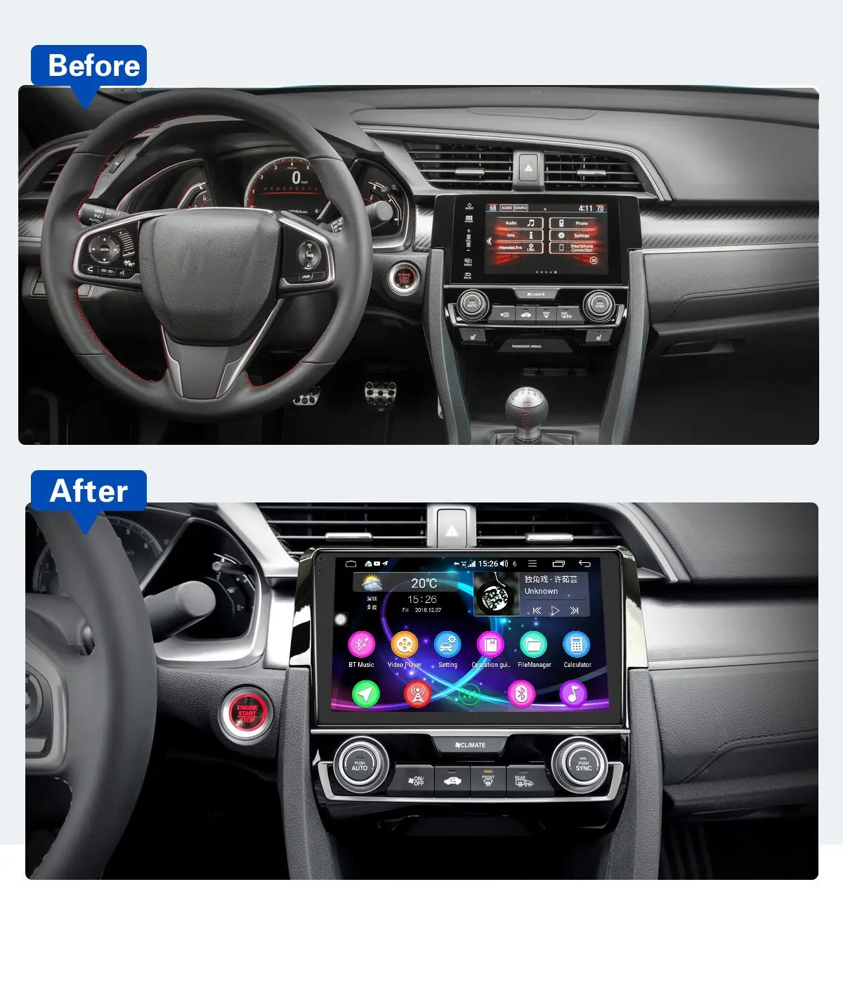 Радуясь Android 8,1 Автомобильный gps мультимедийный видео плеер для Honda Civic с восьмиядерным процессором " 2G Автомобильный gps навигатор стерео