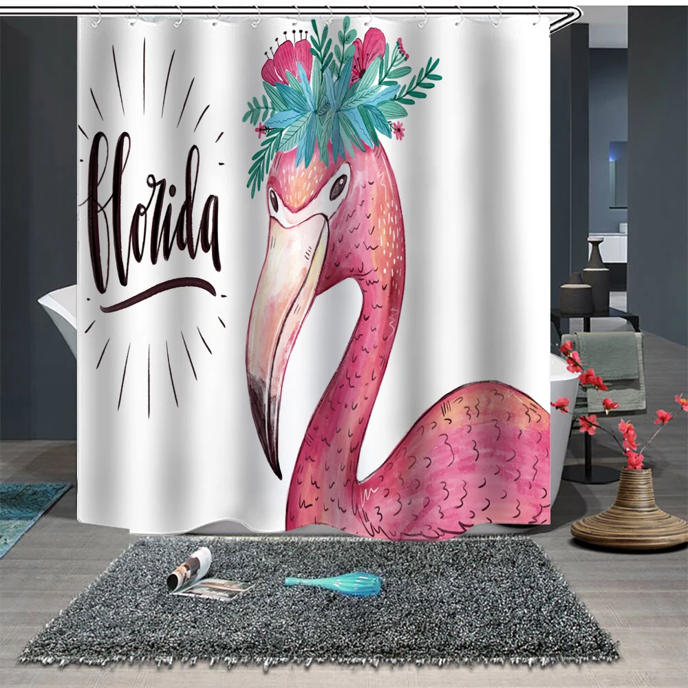 

Custom Made Shower Curtain Bathroom Curtain Partition 1.5 x 1.8m 1.8 x 1.8m 1.8 x 2m Flamingo White