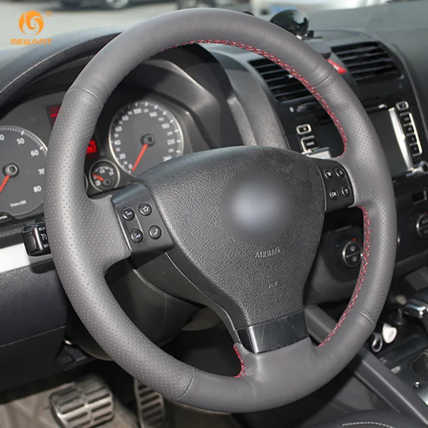 Черные кожаные чехлы на руль MEWANT для Volkswagen Golf 5 Mk5 VW Passat B6 Jetta Tiguan 2007 2011 аксессуары|car