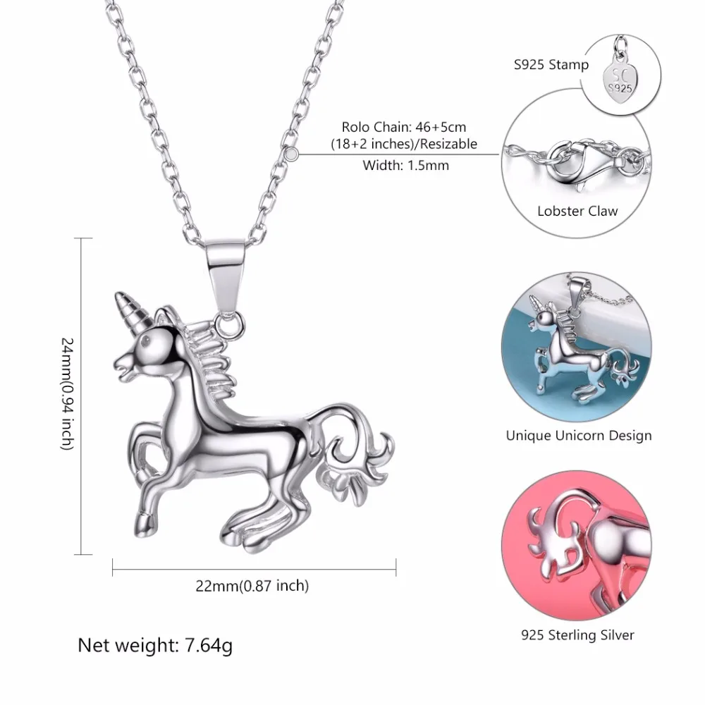 

Collare 100% 925 Sterling Silver Unicorn Pendant Valentine's Gift Girl's Dainty Jewelry Cute Running Animal Necklace Women P619