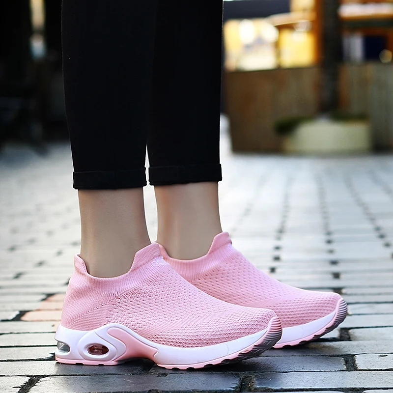 1858-pink Весенние женские кроссовки на плоской подошве, без застежки, на платформе, черные дышащие, носок с отверстием, кроссовки 1839 - Цвет: 1858-pink