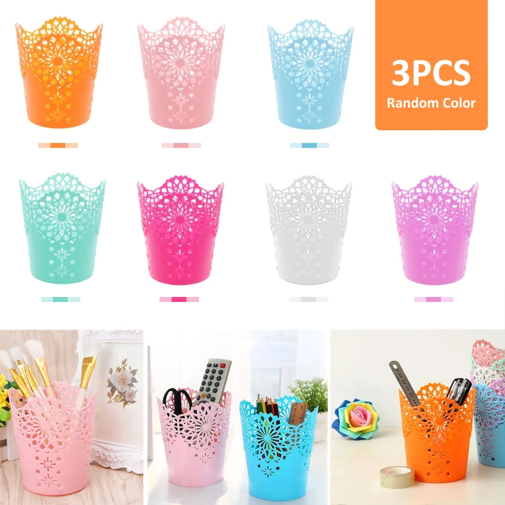 3pcs random color 1 шт. ручка карандаш горшок держатель Контейнер Мини полый косметический цветочный горшок макияж кисти хранения коробки офисный стол органайзер - Цвет: 3pcs random color