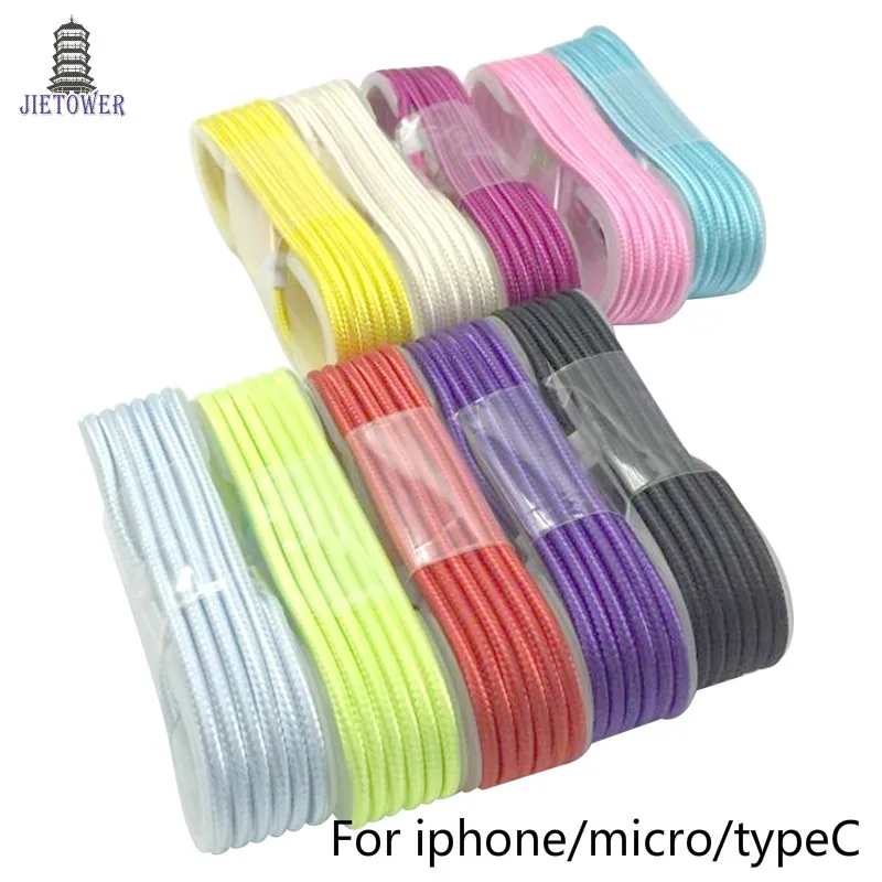 100 шт./лот цветной micro usb Type-C type c usbc 1 5 м нейлоновый Плетеный зарядный кабель для iphone