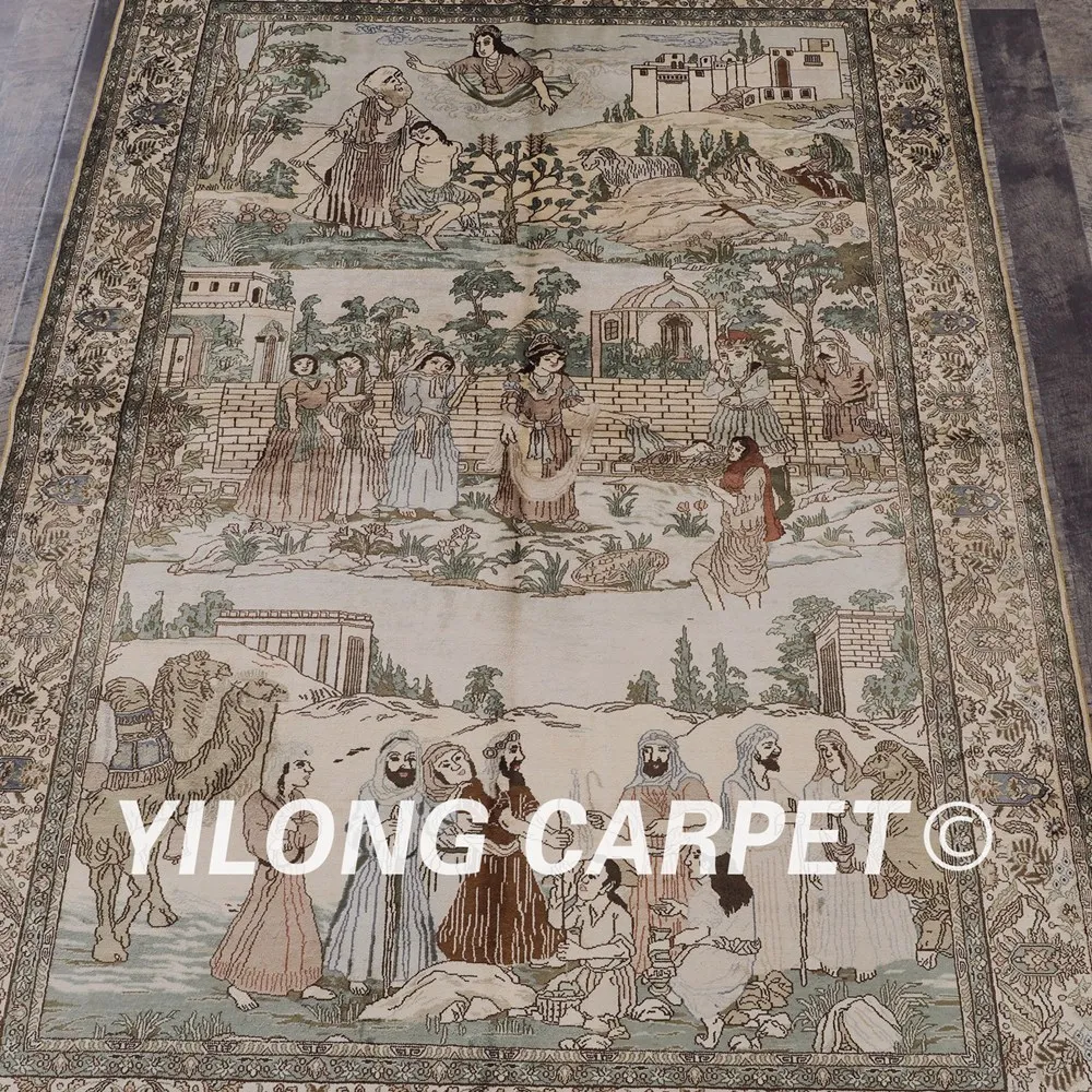Yilong 4 'x 6' 300 линия персидский шелковый ковер винтажная художественная