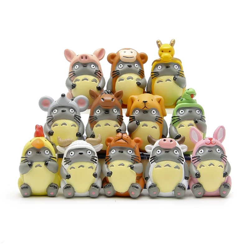 12pcs/lot DIY Zodiac Totoro Action Figure Toy Hayao Miyazaki Anime My Neighbor PVC Figures Model Toys Gifts for Kids | Игрушки и хобби