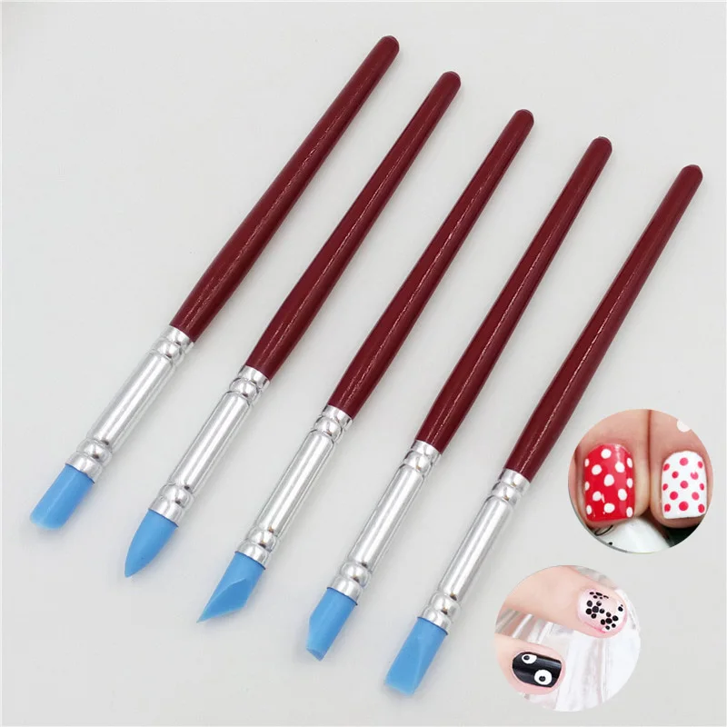 5 шт. кисти для нейл арта мягкие силиконовые принадлежности резьбы глиняная