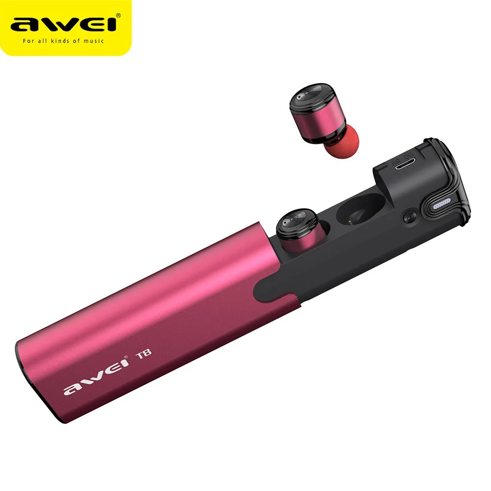 Наушники спортивные с микрофоном AWEI T8 Twins беспроводные наушники Bluetooth с зарядным устройством для мобильных телефонов#5$27