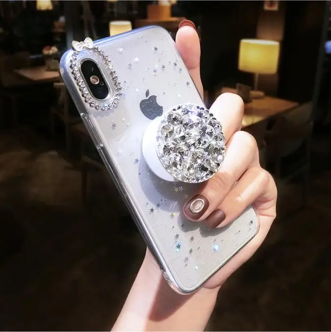 Роскошный модный чехол со стразами для телефона iPhone Xs max 6 7 8 plus Ювелирный Прозрачный мобильный телефон tide