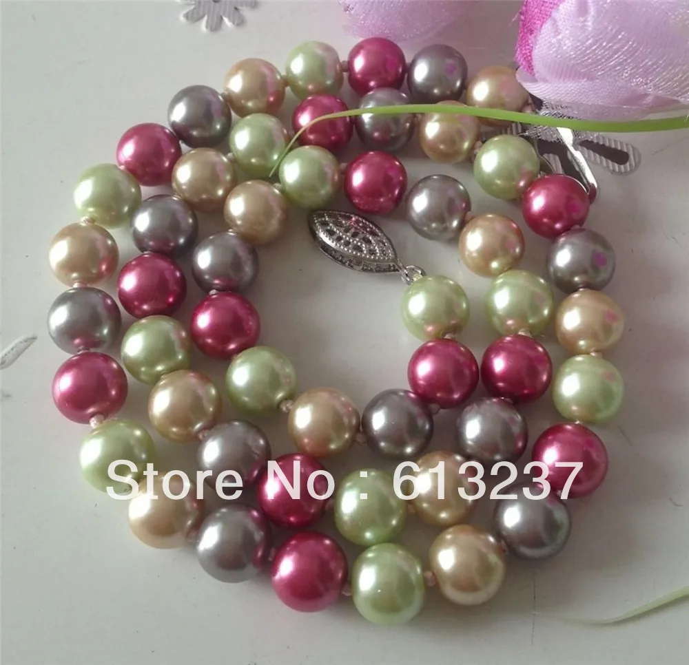 

Fashion diy 10mm multicolor shell simulated-pearl round beads necklace for women high grade gifts party jewelry 18inch MY4182