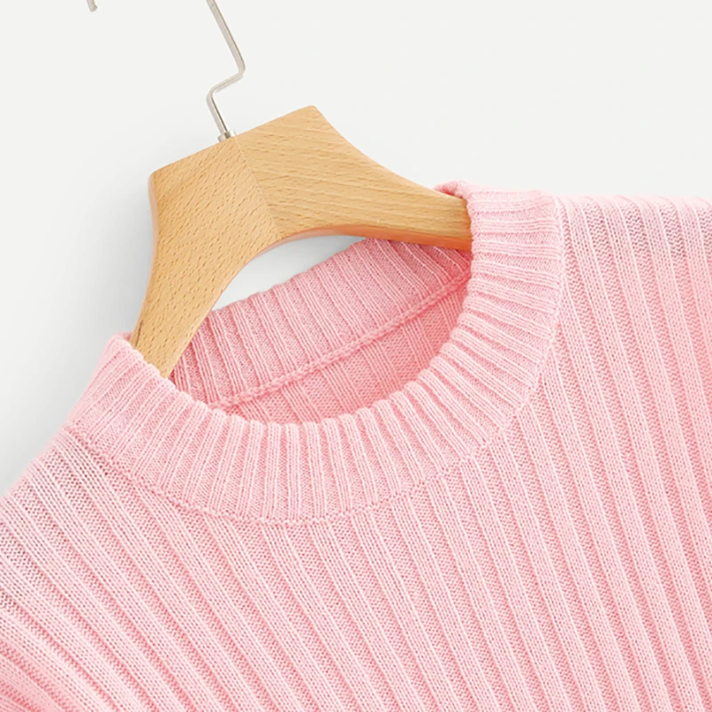 Dotfashion, розовый вязаный свитер с рукавом Бишопа, Женский Повседневный осенний модный свитер с длинным рукавом, женская одежда, джемперы и пуловеры