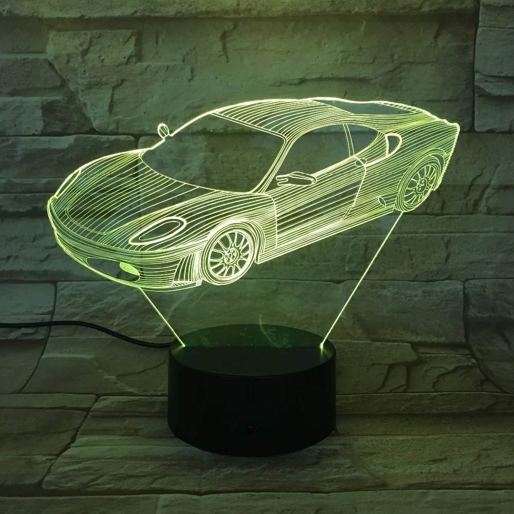 Спортивный автомобиль 3D Оптическая иллюзия настольная лампа настроение