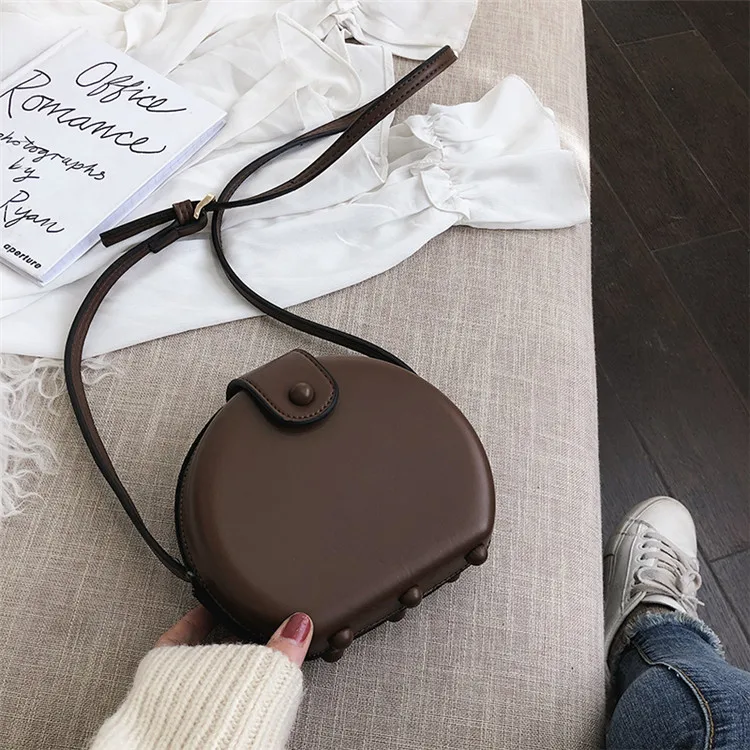 coffee Mihaivina, винтажная кожаная круглая дизайнерская сумка через плечо для женщин, сумки на плечо, женские маленькие сумки, мини-кошелек для телефона, сумка-тоут - Цвет: coffee
