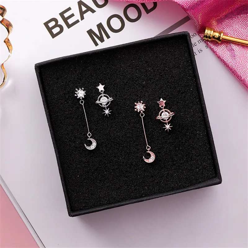 Новые популярные модные блестящие стразы асимметричные серьги-капли со звездой