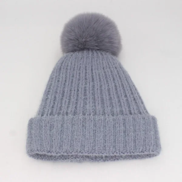 YOUBOME Skullies Beanies, шапка для женщин, зимние шапки для женщин, шапка с одноцветным помпоном, двухслойная шапка s, женская вязаная шапка Skullies - Цвет: gray