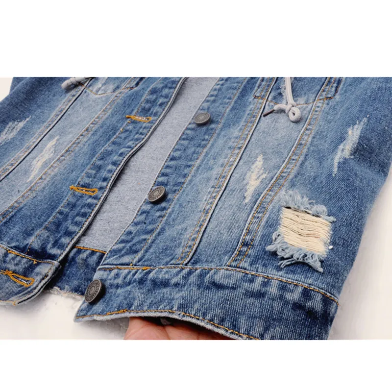 Новый летний короткий джинсовый женский жилет с капюшоном 2017 Повседневный