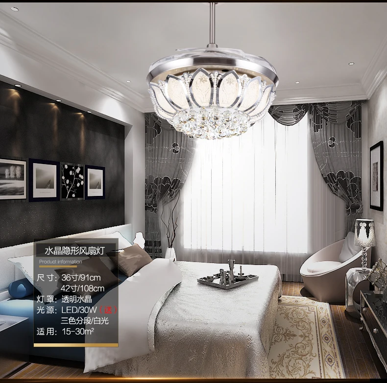 42 дюймовый вентилятор Хрустальная люстра огни гостиной столовой минимализм