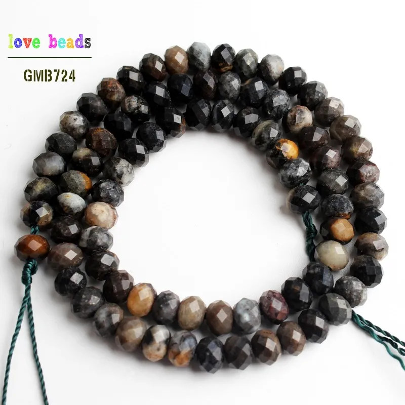 black stone Натуральные граненые бусинки из камня Рондель, черный кварц, яшма бусины Роза Quartzs Jaspers Амазонит разделительные бусины 4*6 мм DIY браслет 1" прядь - Цвет: black stone