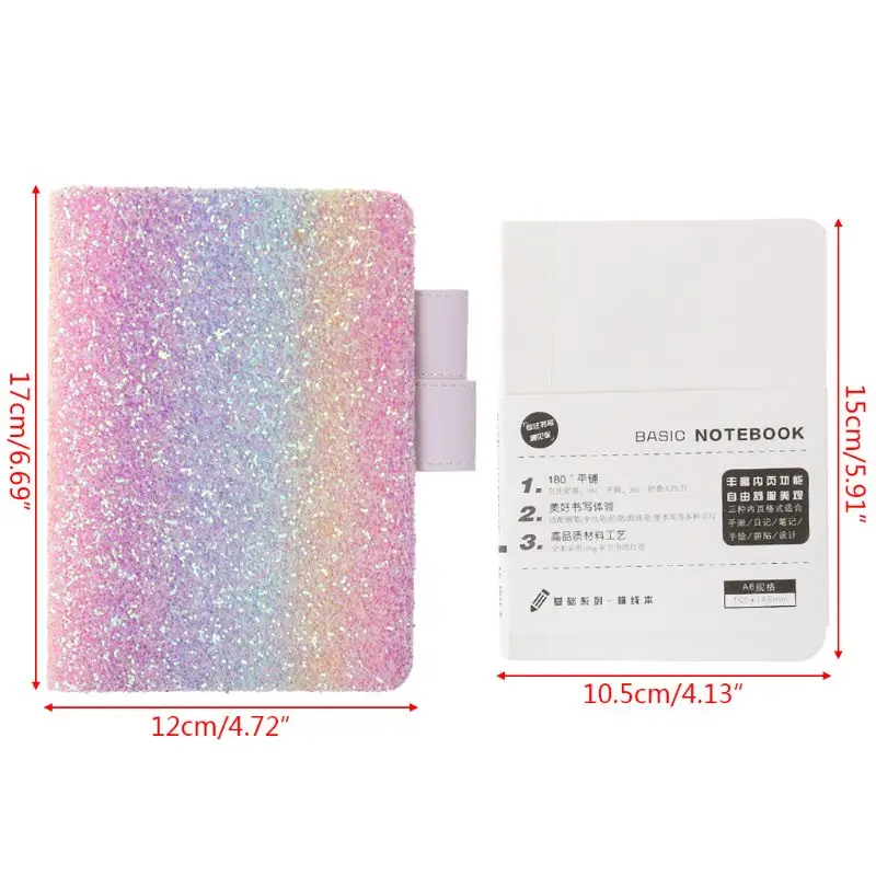 

A6 Sequin Notebook Diary Weekly Planner Journal Agenda Organizer Travelers Faux Leather Cover Book C26