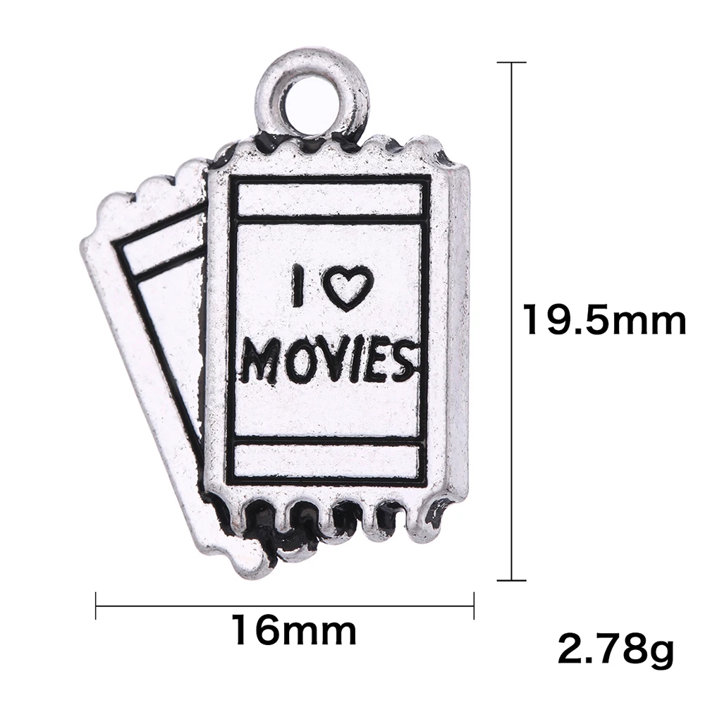 Металлические подвески с надписью I Love Movies|Шармы| |