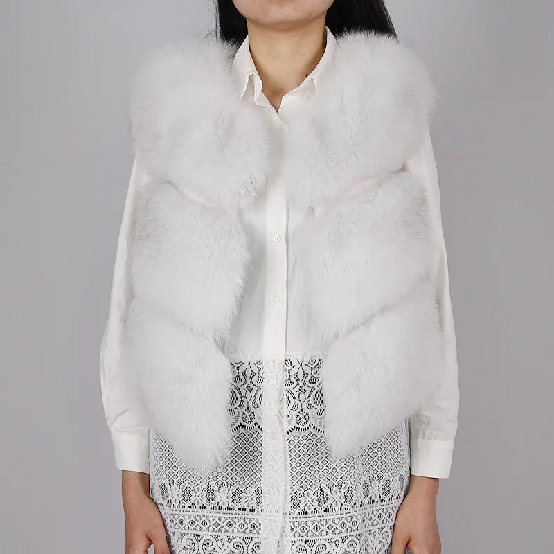 natural white QIUCHEN PJ8001 Женское пальто Полный Пелт натуральный Лисий мех жилет модный жилет из натуральной кожи жилет сплошной - Цвет: natural white