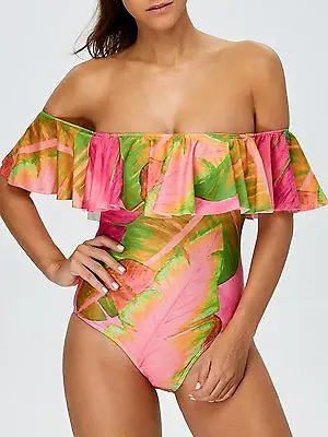 Сексуальная одежда для плавания с открытыми плечами и цветочным рисунком