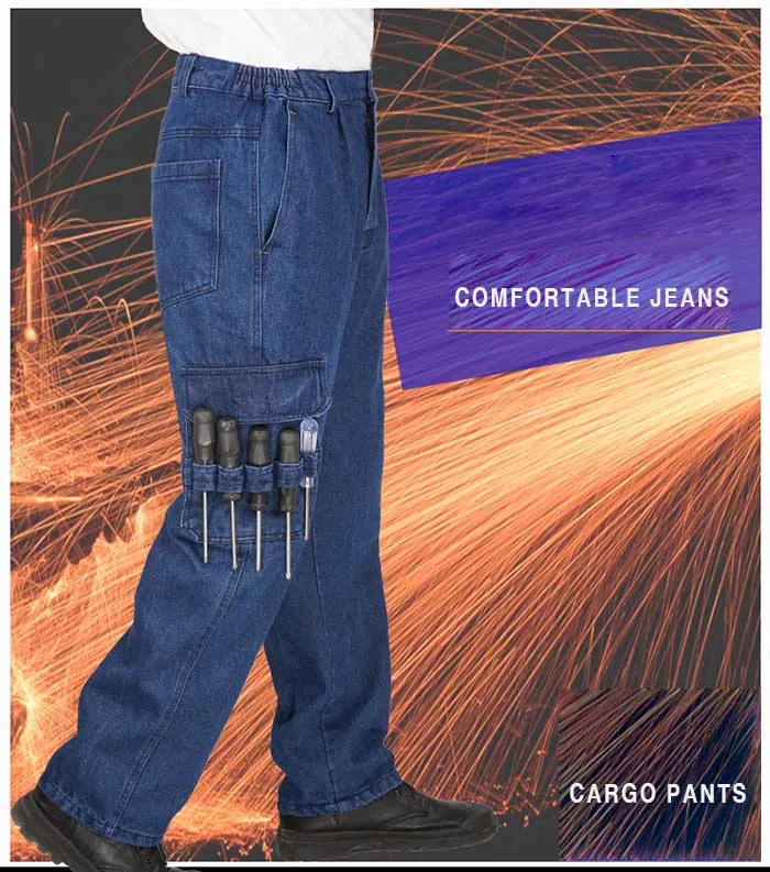 Fashion Plus Size Loose Baggy Jeans Work Pants Men Casual Hip Hop Jeans Cotton Trousers with Big Pocket Man Clothes