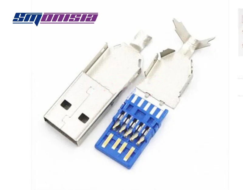 200 наборов AM тип провода USB разъем синий пластик 3 0 штекер соединитель из трех