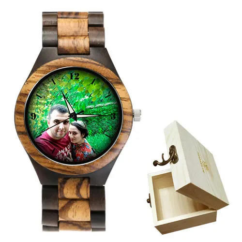 zebra watch with gif Семейные часы для влюбленных, индивидуальная гравировка, фото, УФ-печать, бамбуковые деревянные часы, подарки для мужчин, уникальный подарок, дропшиппи - Цвет: zebra watch with gif