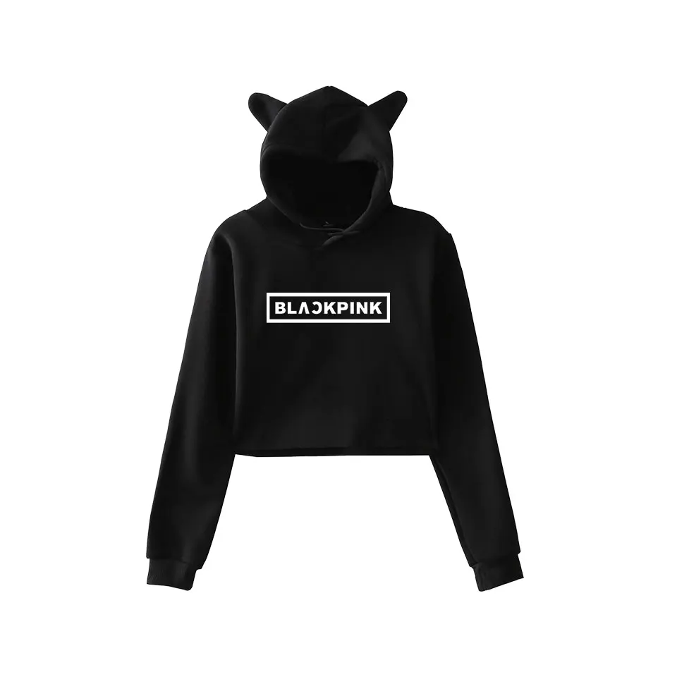 WEJNXIN Kawaii худи с кошачьими ушами для женщин Kpop BLACKPINK вентиляторы Толстовка поддержка дамы BLACKPINK Письмо печати укороченный Топы Одежда
