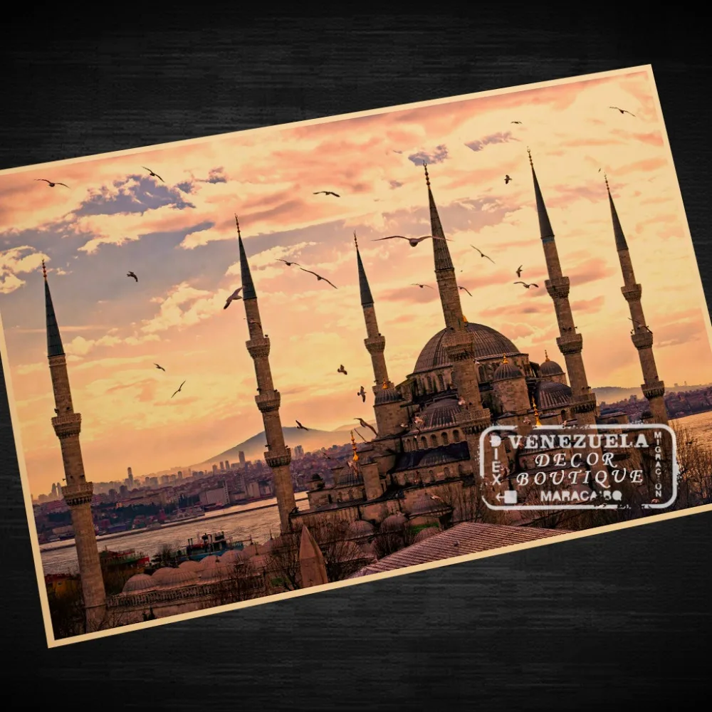 Blue Mosque Istanbul Turkey Landscape Art Vintage Retro Canvas Painting Frame Poster DIY Wall Home Posters Decor Gift | Дом и сад