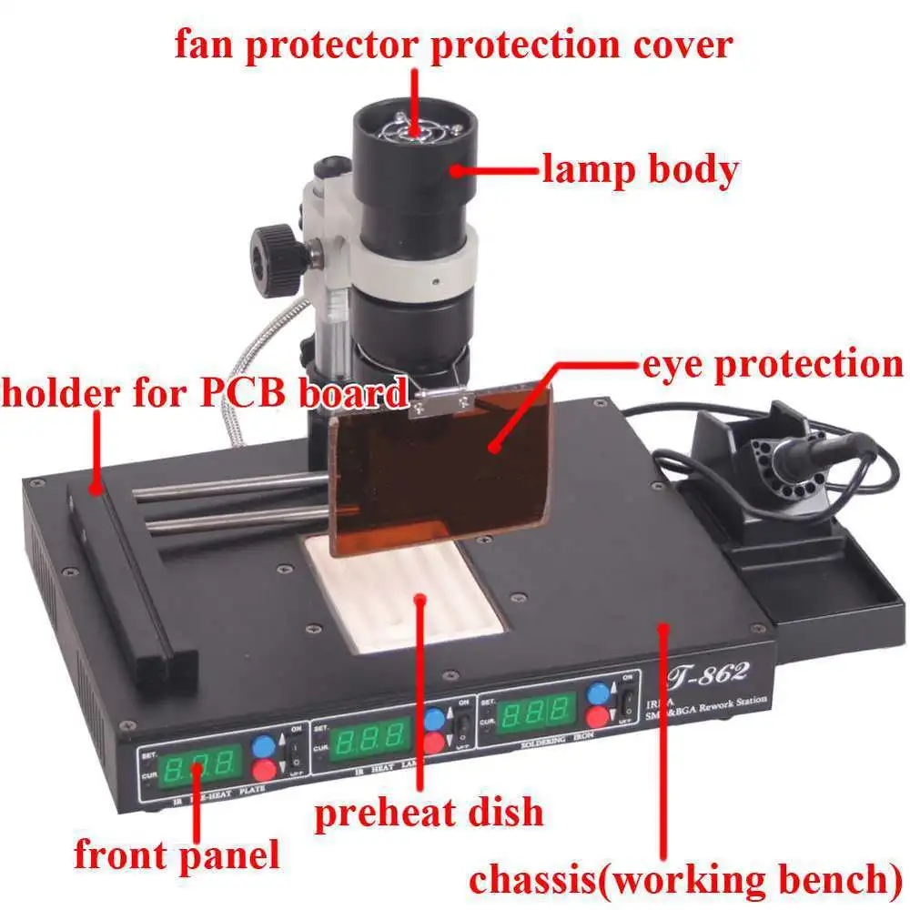 T862 REWORK STATION USES AN INFRARED SOURCE AND OPTICS SOLDERING TECHNOLOGY HIGH QUALITY |