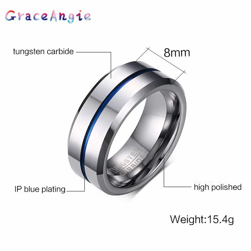 Top Mens Rings Black Pure Tungsten Carbide Wedding Engagement Band Ring for Man Fashion Trendy Jewelry Gift New 8MM bague homme | Украшения
