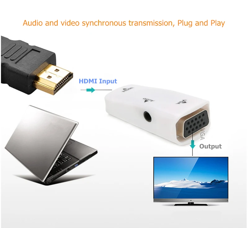 Rankman HDMI к VGA адаптер конвертер «Папа-мама» с аудио кабелем поддержка HD 1080P для ПК ТВ монитор ноутбука