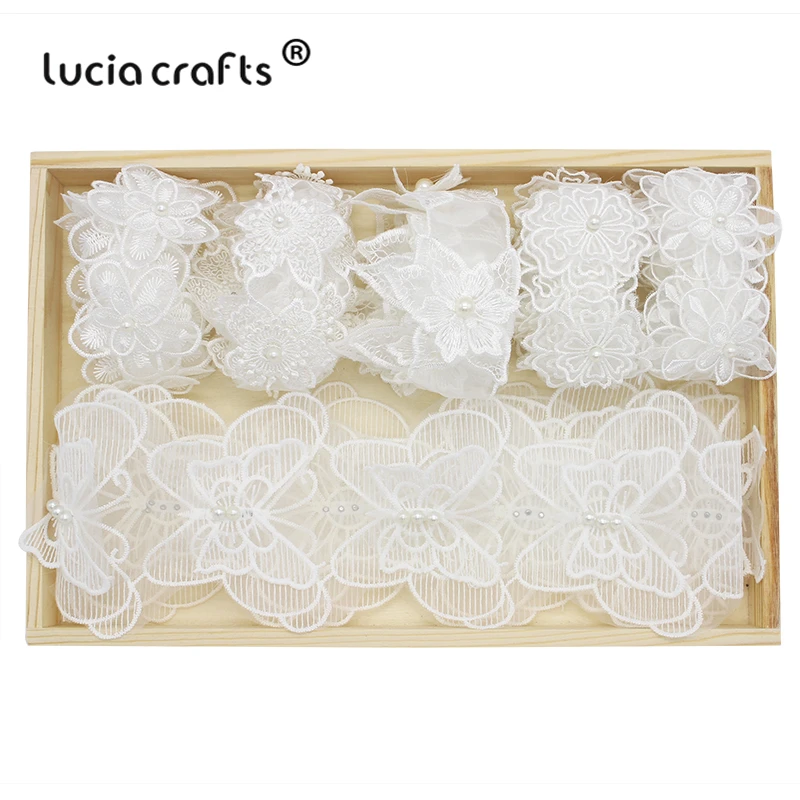 Lucia crafts, 1 ярд/партия, много вариантов, Белая Кружевная повязка на голову с вышивкой, бант для волос, подарочная упаковка, аксессуары ручной работы R0707