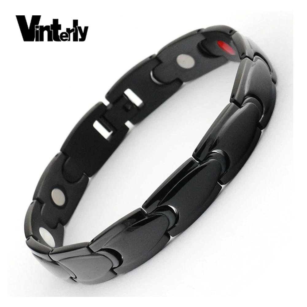 Магнитный мужской браслет Vinterly черный из нержавеющей стали с цепочкой браслеты