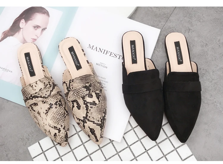 Spring and Summer New European and American Foreign Trade Snake-skin Deep-mouthed Flat-soled Sandals and Slippers