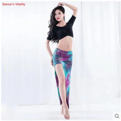 black green set Новая женская одежда для танца живота, сексуальный круговой воротник из топа или длинной юбки, Танцевальная практика - Цвет: black green set