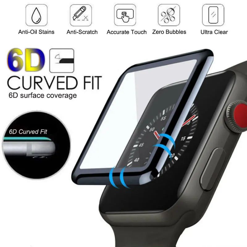 6D изогнутое закаленное стекло для Apple Watch 38 мм 42 мм 40 мм 44 мм iWatch Series 4 3 2 1 полное покрытие Защитная пленка для экрана